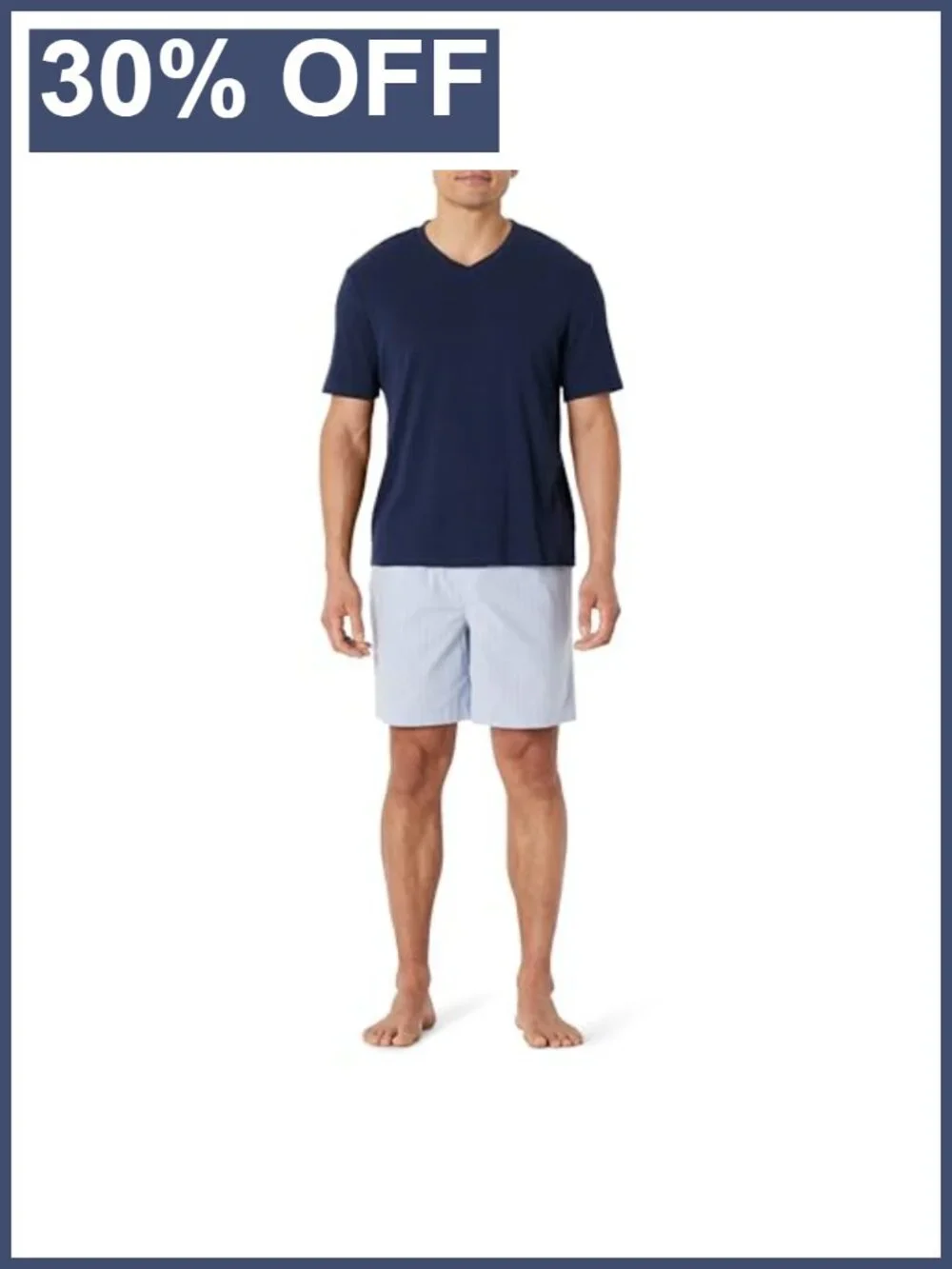 Men's Cotton Poplin Pajama Short Set with T-Shirt, Breathable Loungewear